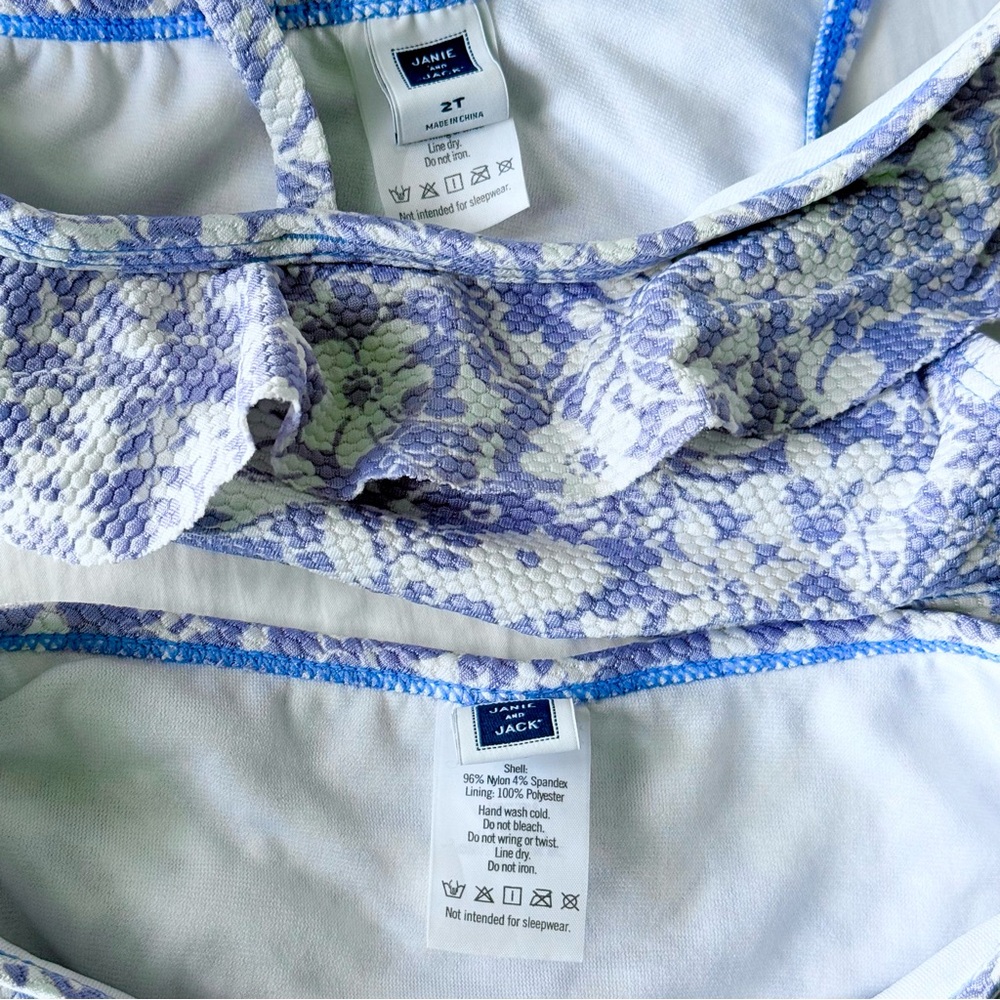 Janie and Jack Blue Floral Kids Bikini Swimsuit Set, 2T - Picture 2 of 4